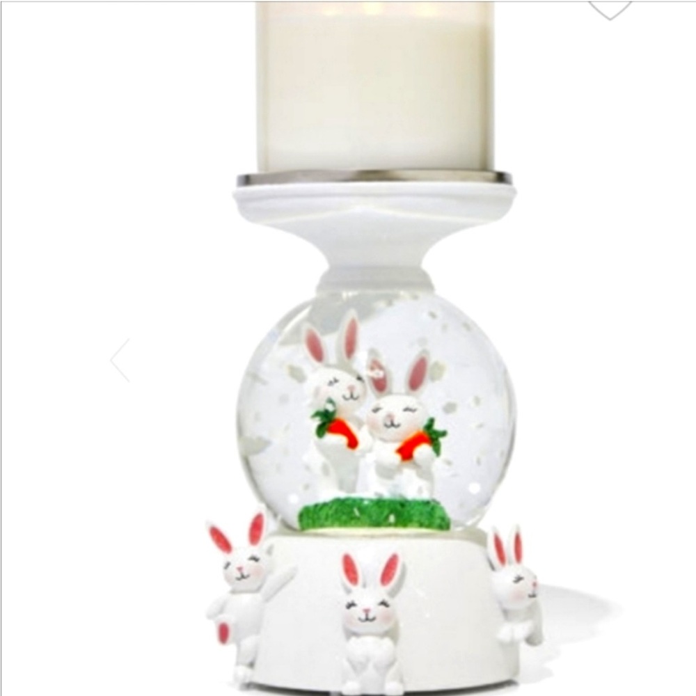 Bath & Body Works Easter Bunny 3 Wick Light Up Water Globe Candle Pedestal 8.5" - Picture 2 of 13